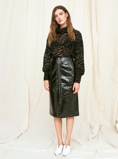 KITRI Fernanda Vinyl Midi Skirt / clack high shine pencil skirts - flipped