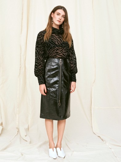 KITRI Fernanda Vinyl Midi Skirt / clack high shine pencil skirts