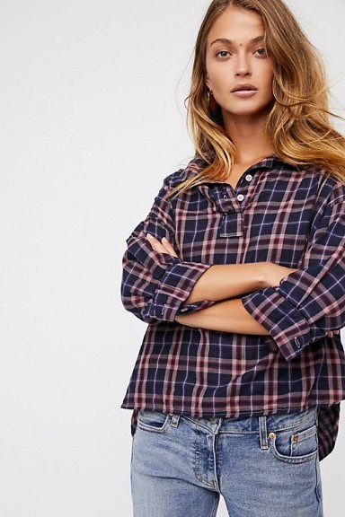 Free People x CP Shades Fisher Doublecloth Pullover | check print shirts - flipped