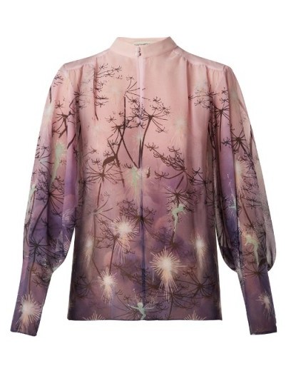 MARY KATRANTZOU Flame Fantasia©-print silk blouse ~ pink and purple printed blouses - flipped