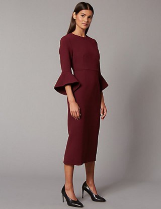 AUTOGRAPH Flared Sleeve Bodycon Midi Dress ~ berry-red wide cuff midi dresses ~ marks and spencer fashion - flipped