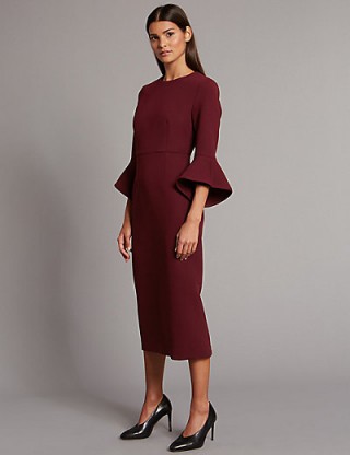 AUTOGRAPH Flared Sleeve Bodycon Midi Dress ~ berry-red wide cuff midi dresses ~ marks and spencer fashion