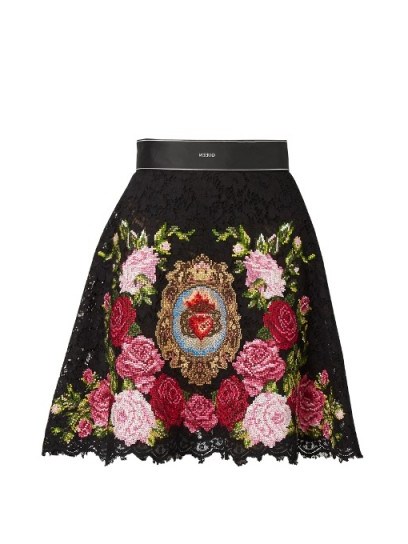DOLCE & GABBANA Floral crest-embroidered lace mini skirt ~ luxe A-line skirts - flipped