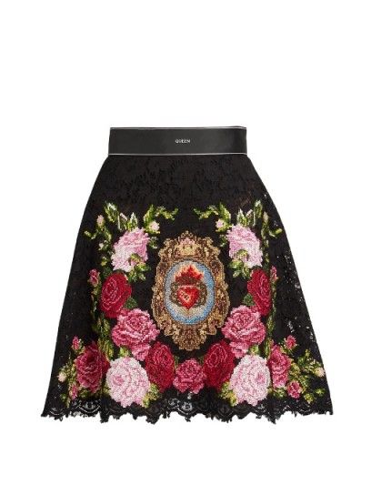 DOLCE & GABBANA Floral crest-embroidered lace mini skirt ~ luxe A-line skirts
