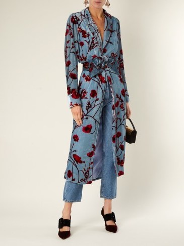 JOHANNA ORTIZ Florari floral-print belted kimono dress ~ blue velvet coats - flipped