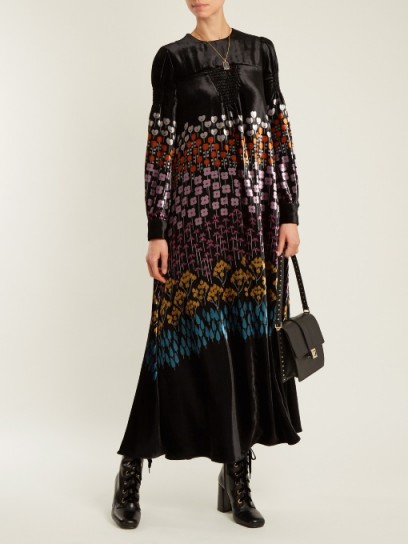 VALENTINO Flower Stem-print velvet gown ~ luxury black floral dresses