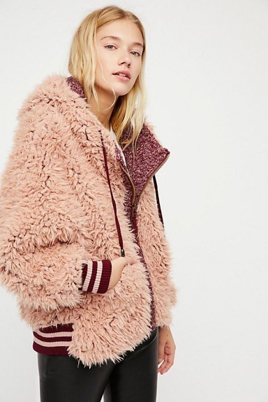 FREE PEOPLE Fluffy Dolman Jacket Merlot Combo / tonal pink faux fur jackets - flipped