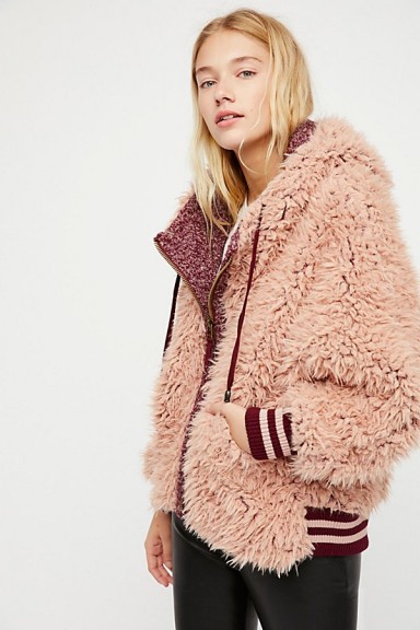 FREE PEOPLE Fluffy Dolman Jacket Merlot Combo / tonal pink faux fur jackets