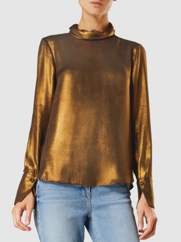 ‎FRAME‎ Concealed Silk Blouse | bronze blouses - flipped