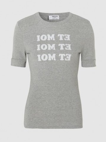 FRAME‎ Fitted Ringer Crew Neck Cotton T-Shirt / grey slogan t-shirts / ET MOI tee - flipped