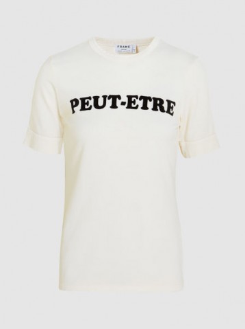 ‎FRAME‎ Fitted Ringer Crew Neck Cotton T-Shirt / slogan t-shirts / “PEUT-ETRE” perhaps tee