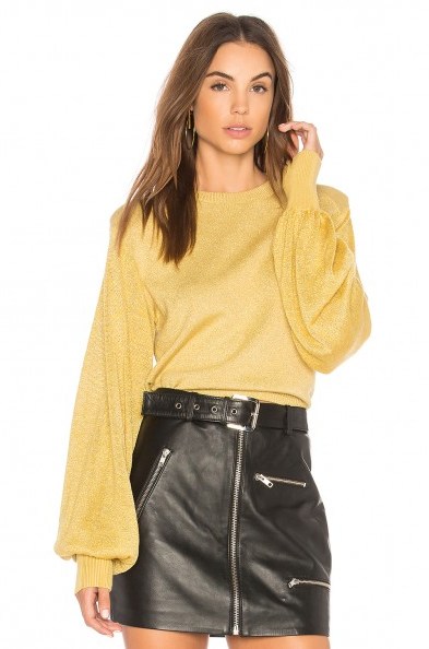 Free People LET IT SHINE PULLOVER SWEATER | gold metallic blouson sleeved jumpers | shimmering balloon sleeve sweaters | luxe knitwear - flipped
