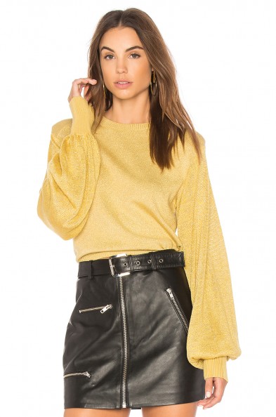 Free People LET IT SHINE PULLOVER SWEATER | gold metallic blouson sleeved jumpers | shimmering balloon sleeve sweaters | luxe knitwear