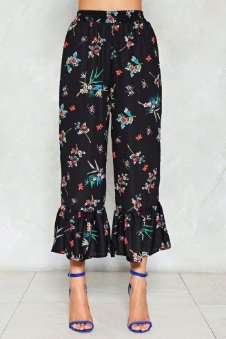 NASTY GAL Frills in the Night Ruffle Pants | cropped floral frill hem trousers - flipped