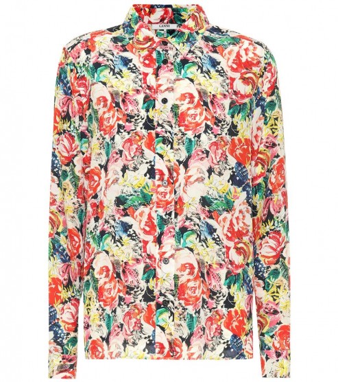 GANNI Maple printed silk shirt / multi-coloured floral shirts