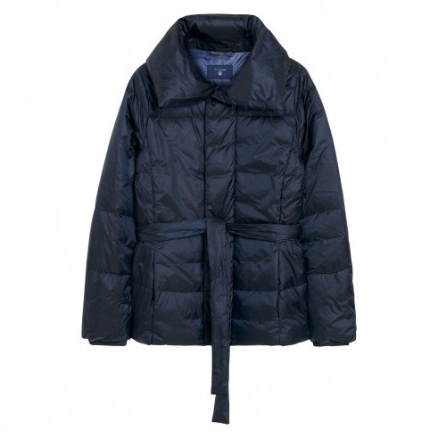 GANT Belted Down Jacket ~ stylish blue quilted jackets ~ warm outerwear - flipped