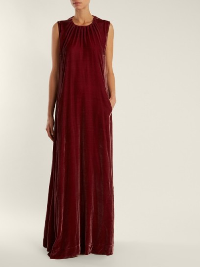 RAEY Gathered-neck burgundy-red velvet maxi dress