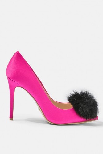 Topshop Gazelle Pom Pom Court Shoes | pink courts | high heel court shoes | pom poms - flipped