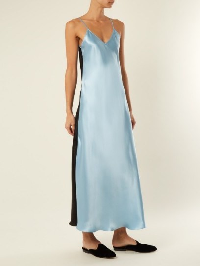 RACIL Geiko V-neck silk-satin slip dress | long light blue cami dresses - flipped