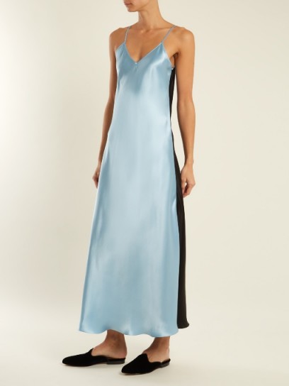RACIL Geiko V-neck silk-satin slip dress | long light blue cami dresses