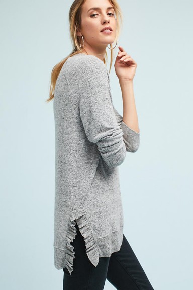 Coa Gia Ruffle Hem Sweater | grey longline crew neck sweaters
