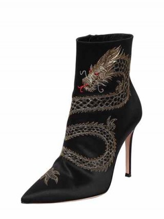 GIANVITO ROSSI DRAGON EMBROIDERED SATIN BOOTS - flipped