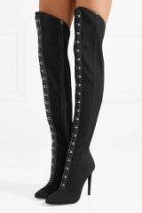 GIUSEPPE ZANOTTI Leather-trimmed stretch-mesh over-the-knee boots – corset style front