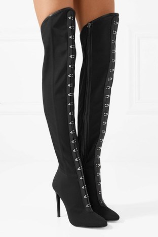 GIUSEPPE ZANOTTI Leather-trimmed stretch-mesh over-the-knee boots – corset style front - flipped