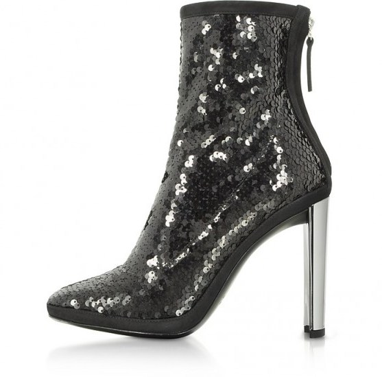 GIUSEPPE ZANOTTI Luce Black Sequined High Heel Ankle Bootie – sequinned boots - flipped