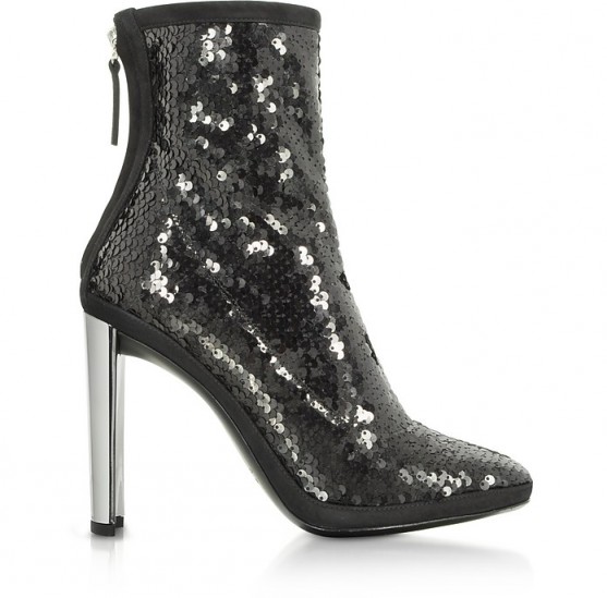GIUSEPPE ZANOTTI Luce Black Sequined High Heel Ankle Bootie – sequinned boots
