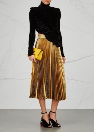 CHRISTOPHER KANE Gold pleated lamé midi skirt | metallic skirts - flipped