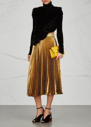 CHRISTOPHER KANE Gold pleated lamé midi skirt | metallic skirts