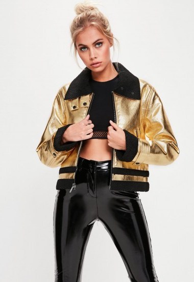 Missguided gold sherling crop jacket ~ luxe style jackets - flipped