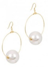 KENNETH JAY LANE Gold tone faux pearl hoop earrings ~ statement hoops