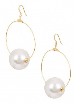 KENNETH JAY LANE Gold tone faux pearl hoop earrings ~ statement hoops - flipped