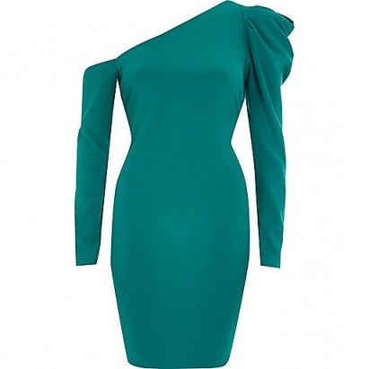 River Island Green one shoulder bodycon mini dress ~ fitted party dresses - flipped