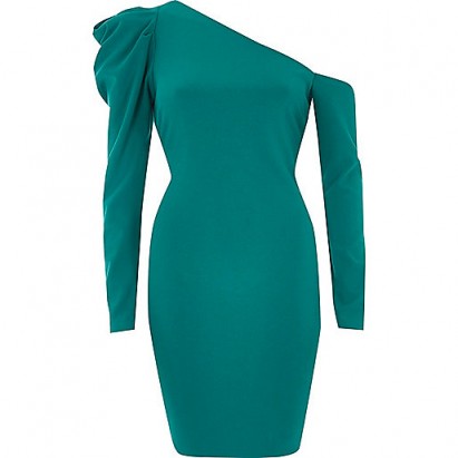 River Island Green one shoulder bodycon mini dress ~ fitted party dresses