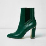 River Island Green pointed block heel boots