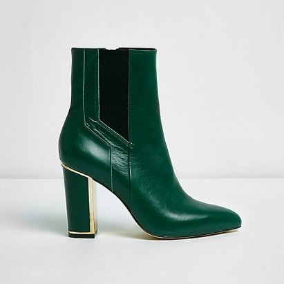 River Island Green pointed block heel boots - flipped