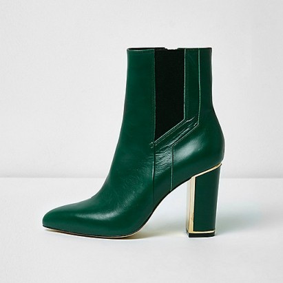 River Island Green pointed block heel boots