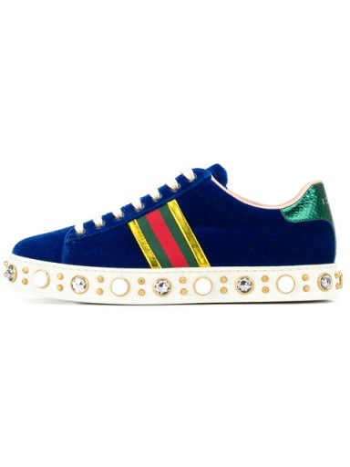 GUCCI faux pearl embellished striped sneakers / sports luxe - flipped