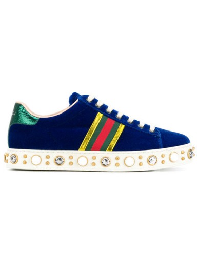 GUCCI faux pearl embellished striped sneakers / sports luxe