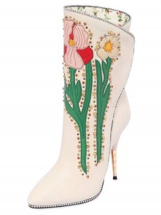 GUCCI EMBELLISHED FLORAL LEATHER BOOTS - flipped