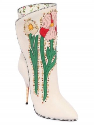 GUCCI EMBELLISHED FLORAL LEATHER BOOTS
