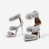 EGO Hadea Fluffy Heel In Grey Faux Suede | furry heels