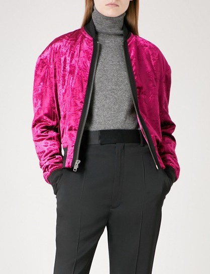 HAIDER ACKERMANN Crushed-velvet bomber jacket | fuchsia-pink jackets - flipped