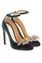 CHLOE GOSSELIN Helix Velvet Pumps with Embellishment – green ankle strap courts – luxe shoes