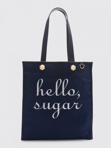 Reese Witherspoon large blue bag on shoulder, Draper James Hello Sugar Vanderbilt Tote, posted on Instagram, 13 October 2017. Celebrity bags & accessories