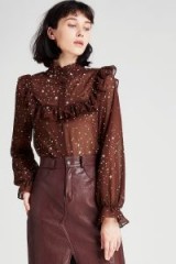STORETS Helly 2 Way Star Print Blouse | brown ruffled blouses