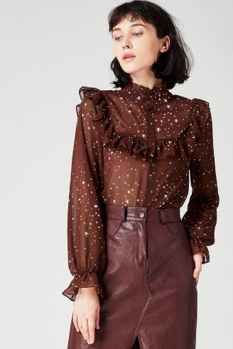 STORETS Helly 2 Way Star Print Blouse | brown ruffled blouses - flipped